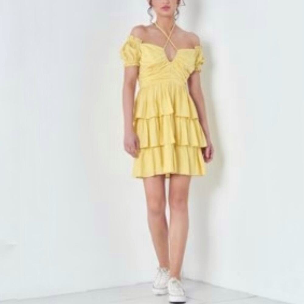 Lena Yellow Layered Mini Dress Sz S